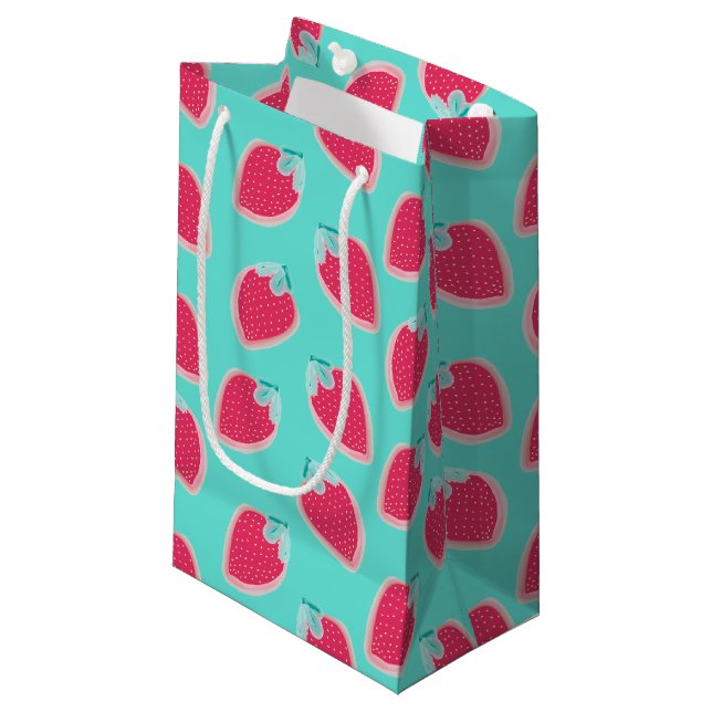 Petit Sac Cadeau Motif de fruits de fraise cuite (Devant Angle)