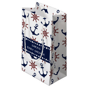 Petit Sac Cadeau Motif de gouvernail Ancre bleu et rouge marine