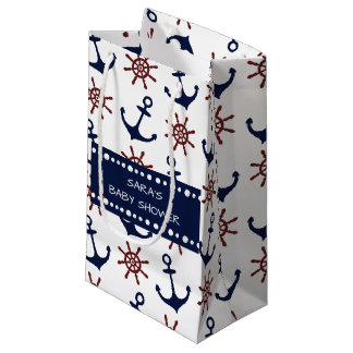 Petit Sac Cadeau Motif de gouvernail Ancre bleu et rouge marine