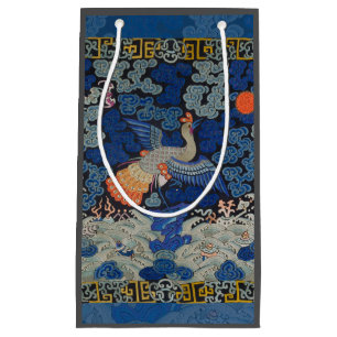 Petit Sac Cadeau Motif de grue chinoise vintage : bleu impérial