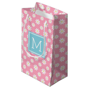 Petit Sac Cadeau Motif de marguerites roses et bleues personnalisé