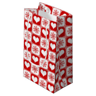 Petit Sac Cadeau Motif de Noël de coeurs et de flocons de neige