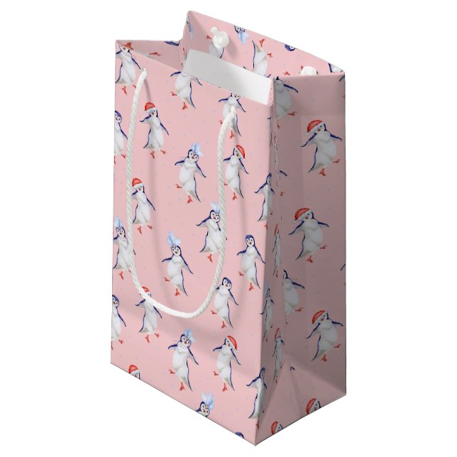 Petit Sac Cadeau Motif de pingouins dansants de Noël (Devant Angle)
