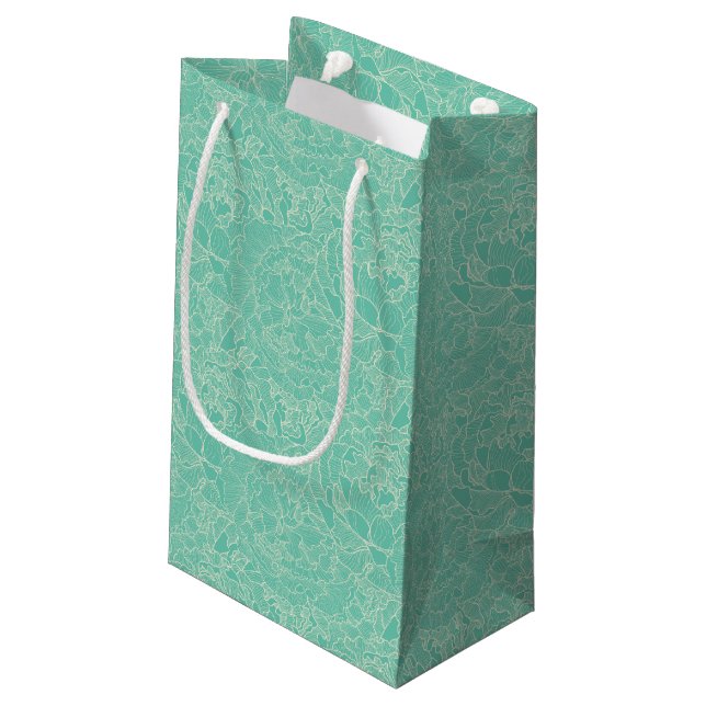 Petit Sac Cadeau Motif de pivoine de turquoise (Dos Angle)