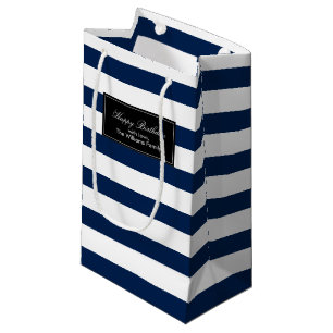 Petit Sac Cadeau Motif de rayures de bleu marine personnalisé