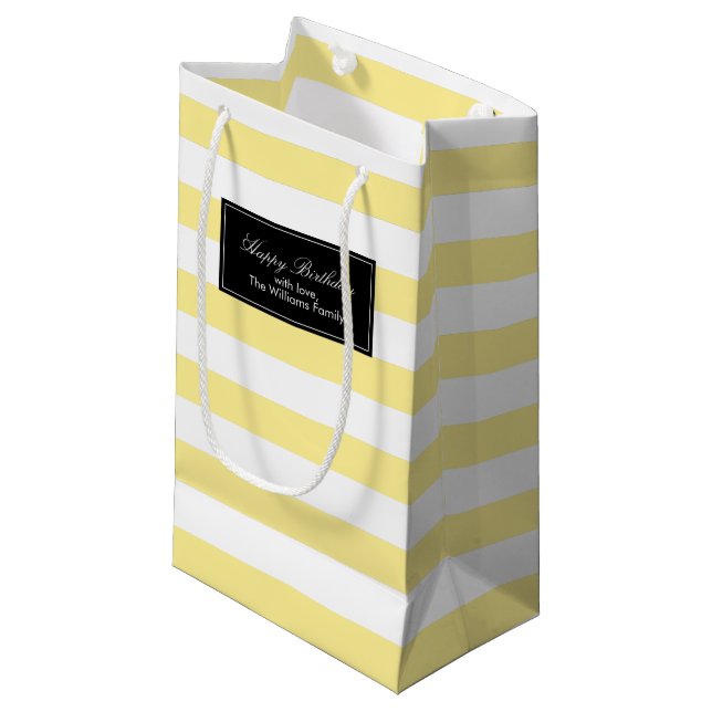 Petit Sac Cadeau Motif de rayures jaunes (Devant Angle)