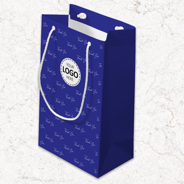 Petit Sac Cadeau Motif de remerciement avec logo personnalisé bleu (Créateur téléchargé)