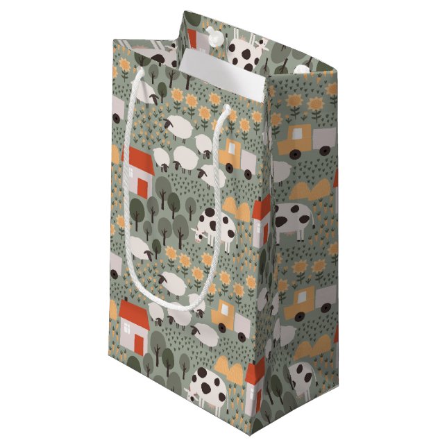 Petit Sac Cadeau Motif de scène de ferme mignonne (Devant Angle)