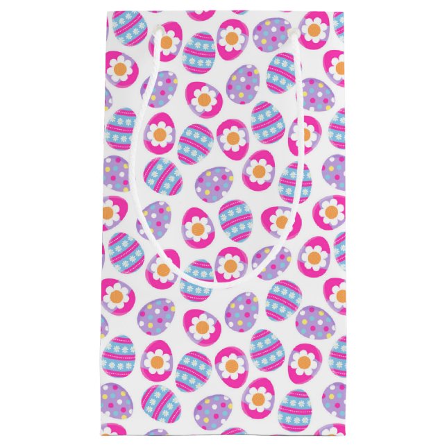 Petit Sac Cadeau Motif des oeufs de Pâques mignons rose et violet (Devant)