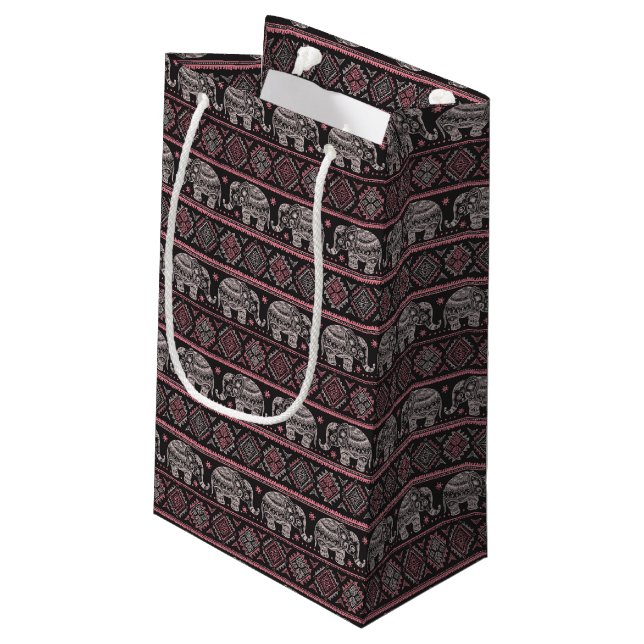 Petit Sac Cadeau Motif ethnique noir d'éléphant (Dos Angle)