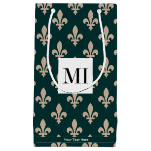 Petit Sac Cadeau Motif Fleur de Lis, Français, Royal, Crème, Vert