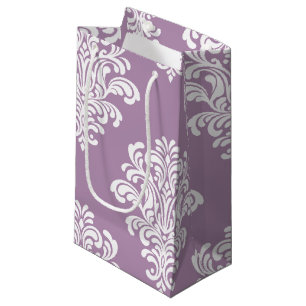 Petit Sac Cadeau Motif floral damassé blanc