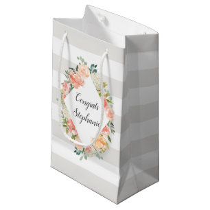 Petit Sac Cadeau Motif floral et rayures personnalisées