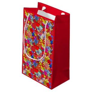 Petit Sac Cadeau Motif floral jaune bleu pourpre vert rouge