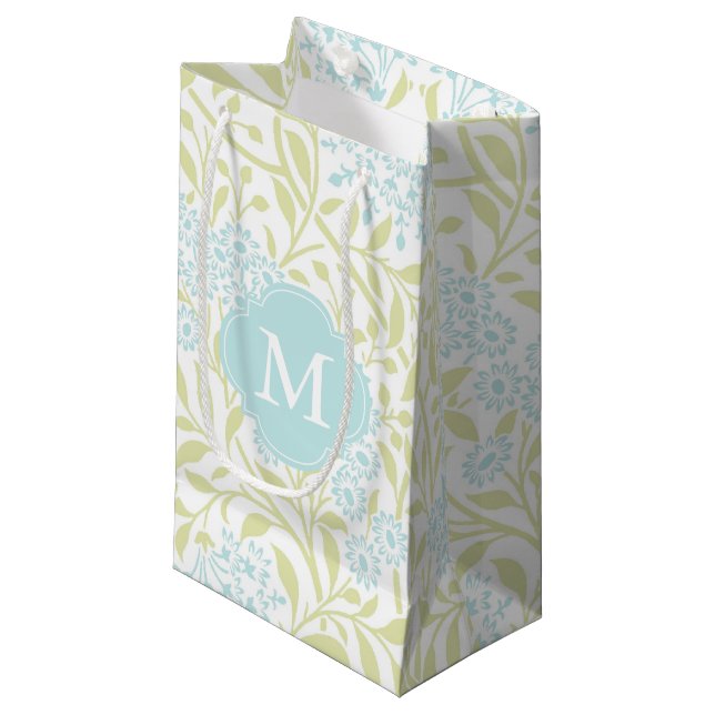 Petit Sac Cadeau Motif Floral Monographique De Monnaie Verte (Devant Angle)