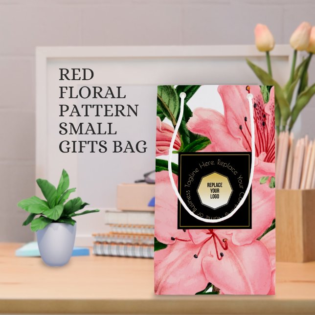 Petit Sac Cadeau Motif Floral Rouge Ajouter Votre Nom Et Votre Logo (Créateur téléchargé)