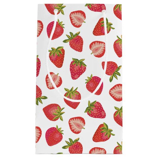 Petit Sac Cadeau Motif Fraise d'Été (Devant)