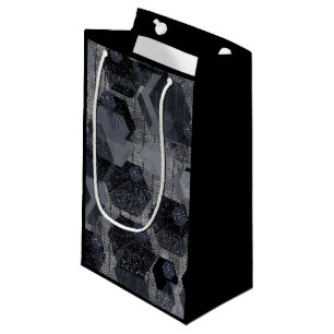 Petit Sac Cadeau motif géométrique Abstrait, noir et gris.