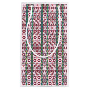 Petit Sac Cadeau Motif géométrique tribal rouge, bleu et blanc é