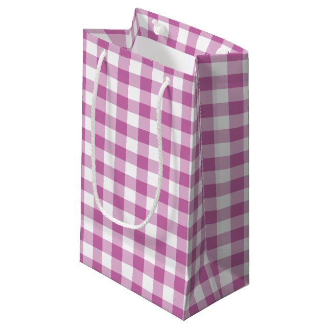 Petit Sac Cadeau Motif Gingham Rose Classique (Devant Angle)