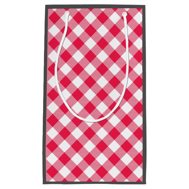 Petit Sac Cadeau Motif Gingham Rouge et Blanc Classique Rustique (Devant)