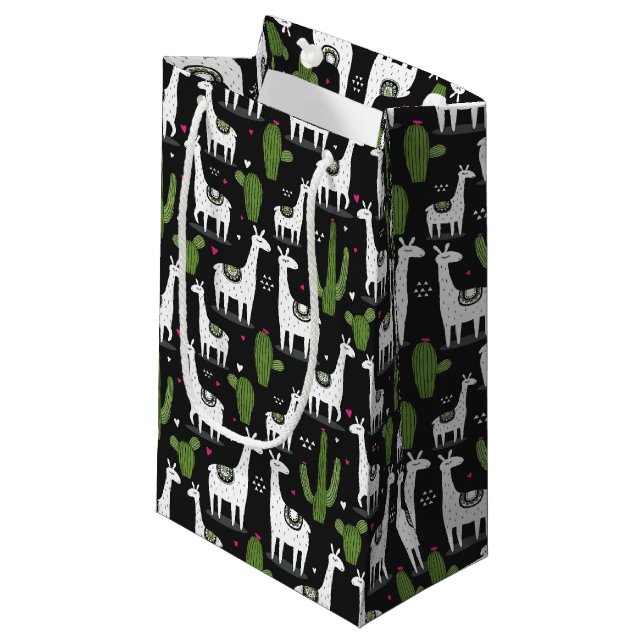Petit Sac Cadeau Motif heureux de lama (Devant Angle)