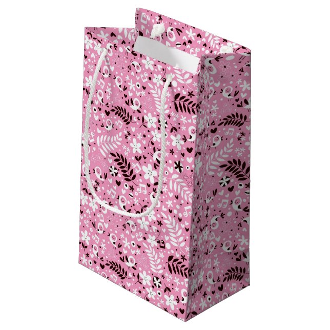 Petit Sac Cadeau motif mignon de rose d'oiseaux et de fleurs (Dos Angle)