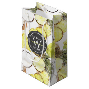 Petit Sac Cadeau Motif Monogramme de fruits tropicaux frais en aqua