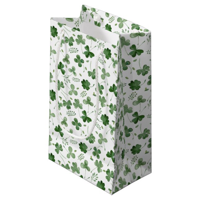 Petit Sac Cadeau Motif mou de shamrock d'aquarelle (Devant Angle)