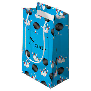 Petit Sac Cadeau Motif nommé personnalisé de bowling de bleu de
