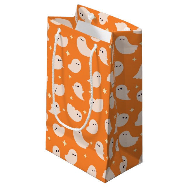 Petit Sac Cadeau Motif Orange Ghost Doodle (Devant Angle)
