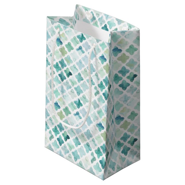 Petit Sac Cadeau Motif peint à la main de turquoise (Devant Angle)