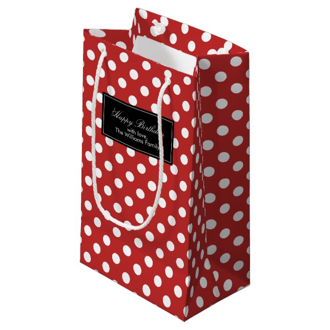 Petit Sac Cadeau Motif Pois rouge (Devant Angle)