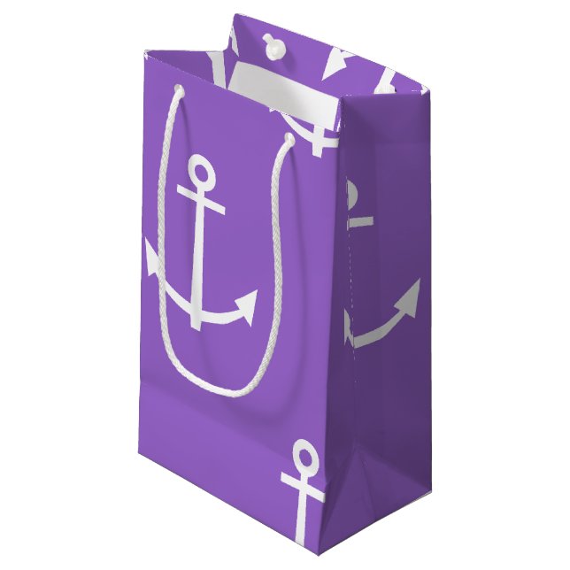 Petit Sac Cadeau Motif pourpre et blanc 1 d'Ancres (Devant Angle)