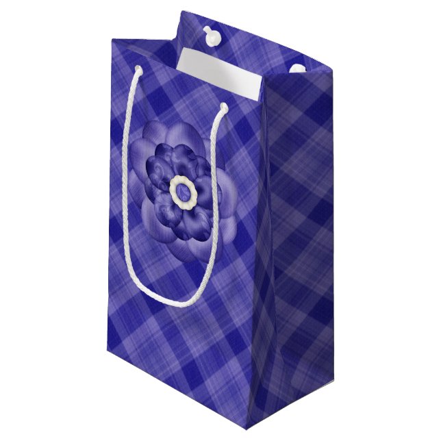 Petit Sac Cadeau Motif PURPLE PLAID AVEC FLEURS PURPLES (Devant Angle)