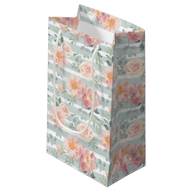 Petit Sac Cadeau Motif rose de rayure d'Alicia (Devant Angle)