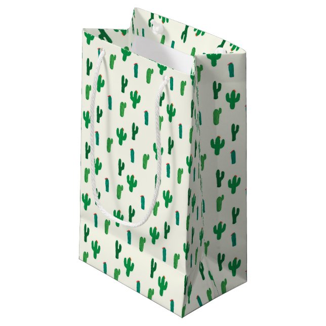 Petit Sac Cadeau Motif vert clair de cactus (Devant Angle)