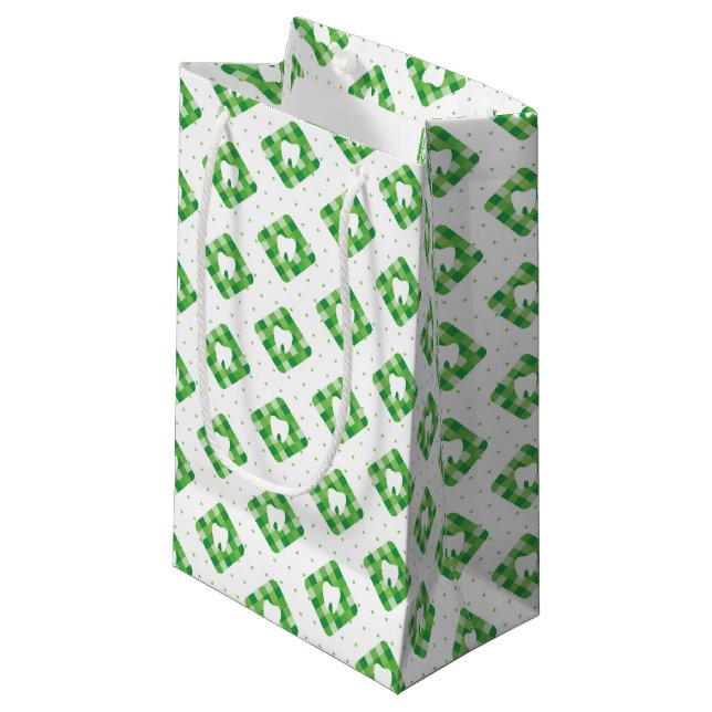 Petit Sac Cadeau Motif vert de dent de plaid (Devant Angle)
