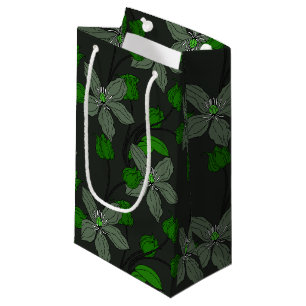 Petit Sac Cadeau Motif vert rétro ethnique élégant fleuri motif
