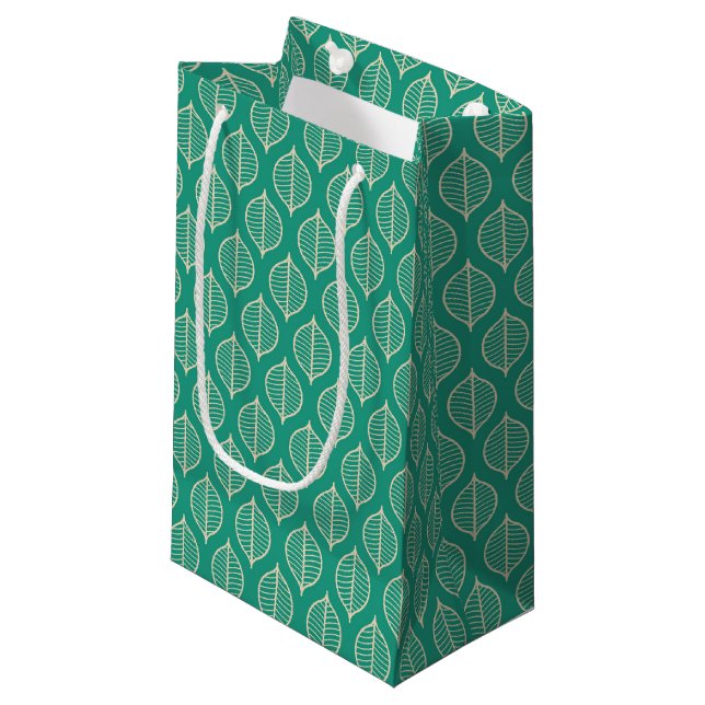 Petit Sac Cadeau Motif vert stylisé de feuille (Devant Angle)