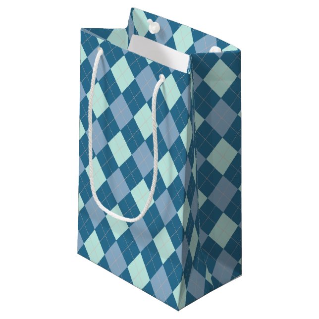 Petit Sac Cadeau Motif vintage Argyle bleu (Devant Angle)