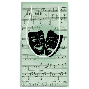Petit Sac Cadeau Musique verte et masques grecs de théâtre