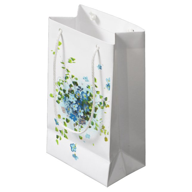 Petit Sac Cadeau Myosotis des marais vintages bleus (Devant Angle)