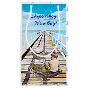 Petit Sac Cadeau Navires Ahoy, C'est un garçon, Baby shower nautiqu