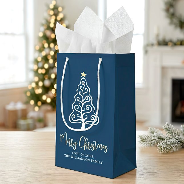 Petit Sac Cadeau Navy Joyeux Noël Arbre Nom Script Caprice (Créateur téléchargé)