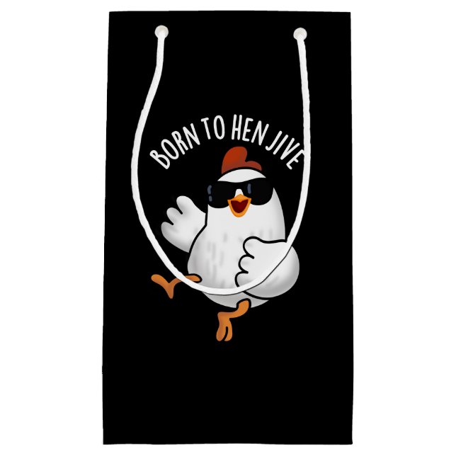 Petit Sac Cadeau Né À Hen Jive Funny Pun De Poulets Dark BG (Devant)