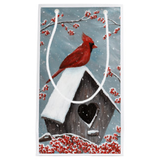 Petit Sac Cadeau Neige cardinale du nord d'hiver