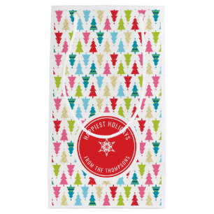 Petit Sac Cadeau NOËL ARBRE MOTIF festif moderne minimaliste rouge