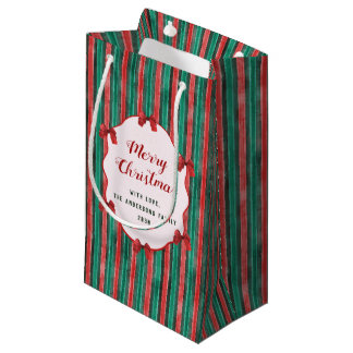 Petit Sac Cadeau Noël Arcs Rayures Rouge Dessinés à la Main Aquarel