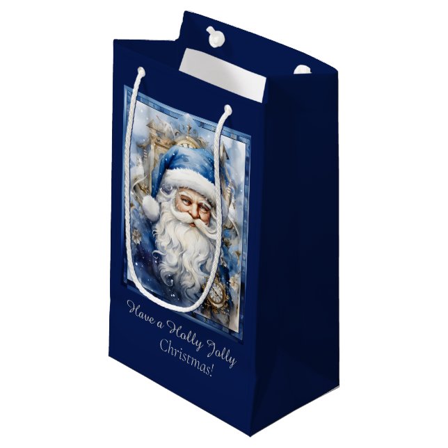 Petit Sac Cadeau Noël bleu et blanc de la Marine (Devant Angle)